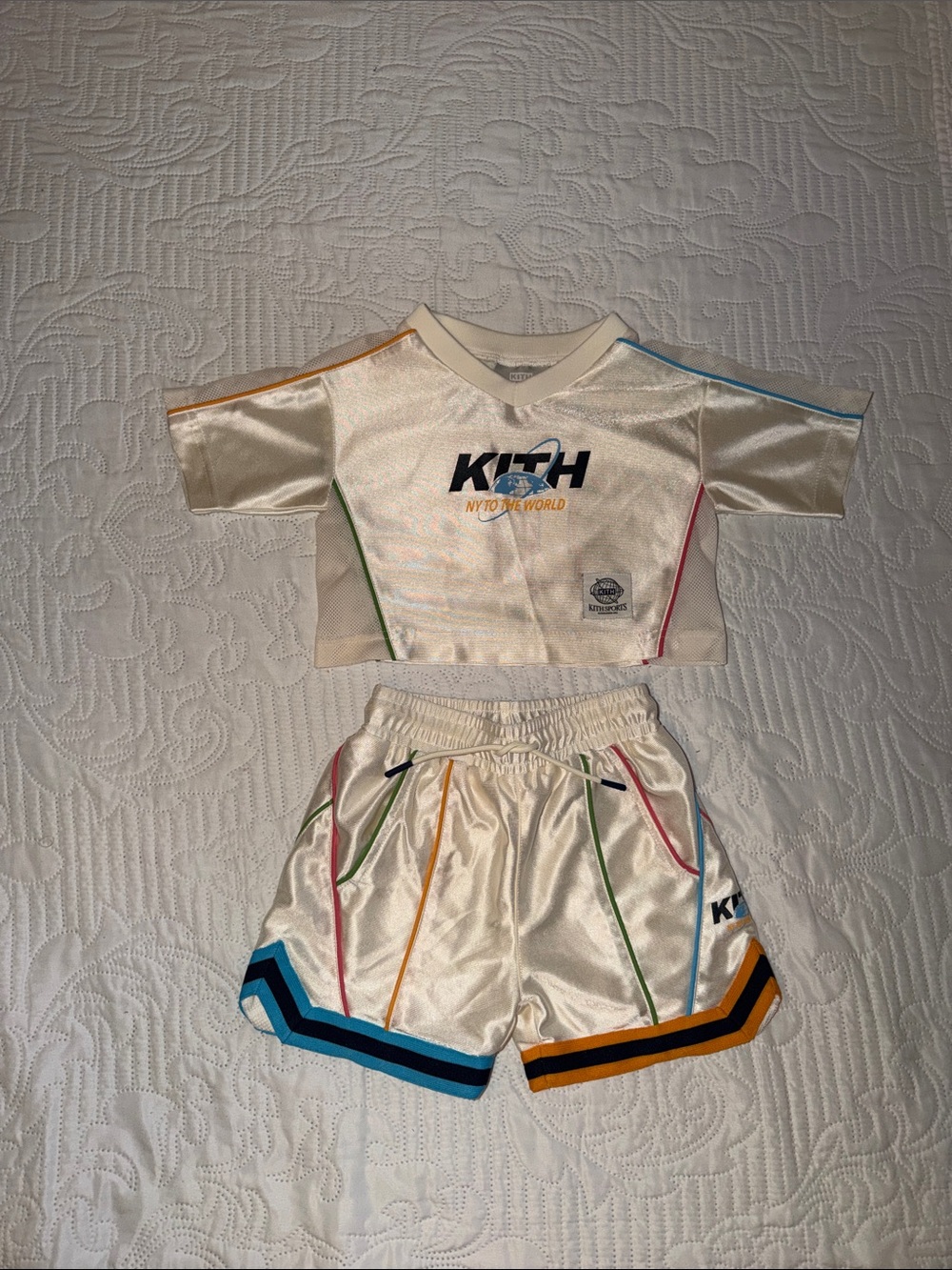 Kith Cream Kids Matching Short Set with Rainbow Piping